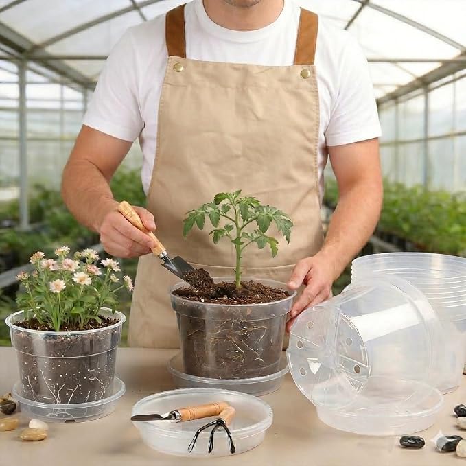 Amasiver 6 Inch Clear Nursery Pots for Plants,Transparent Plant Pots with Drainage Holes & Saucers,Seed Starter Pots with 15 Plant Labels,Clear Plastic Flower Pots for Indoor Outdoor