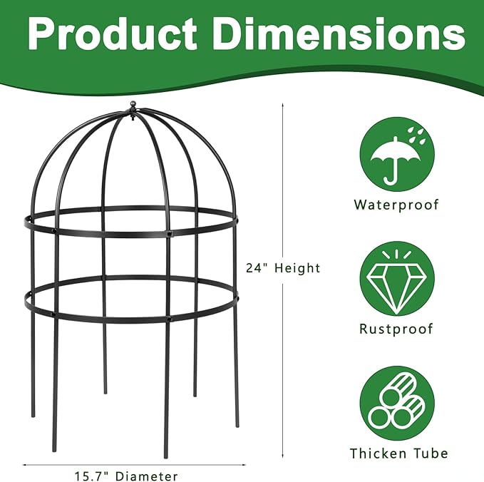 1 Pcs Jardin Bird Cage Plant Support 24" H Large Sturdy Grow-Through Flower Support Peony Cage Climbing Plant Support Trellis Sculptural Garden Decor for Perennial Flowers (Black)
