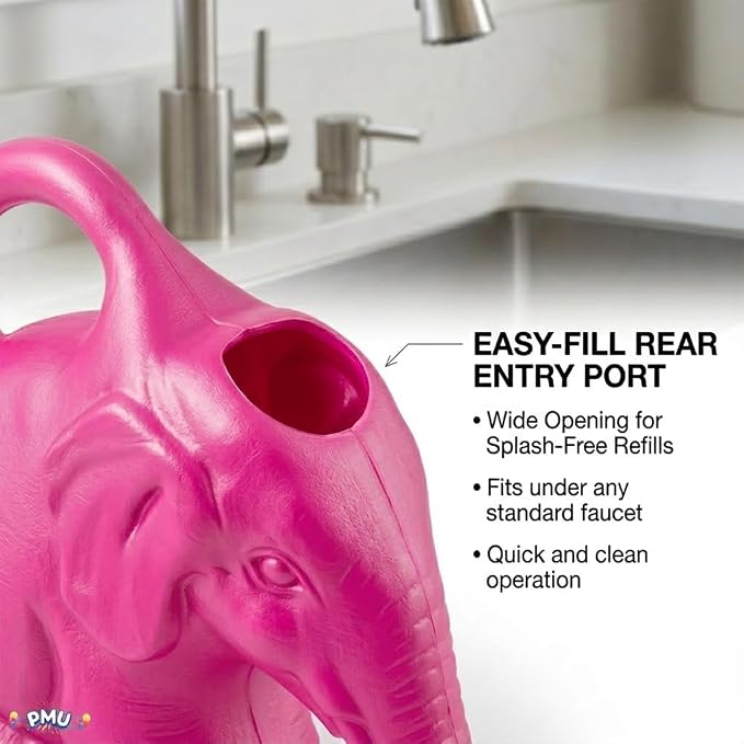 PMU 6Pcs 2-Quart Elephant Watering Can – Durable Plastic Garden Watering Can for Indoor & Outdoor Plants, Easy-Pour Spout, Large Water Pot, Pink