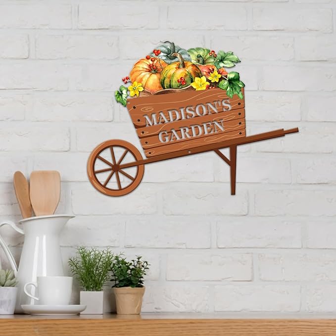 MeMate Garden Sign, Vegetable Garden Signs for Outdoor Decor, Personalized Metal Signs Garden, Customized Name Wall Art, Large Sign for She Shed Porch Deck, Personalized Outdoor Plaques