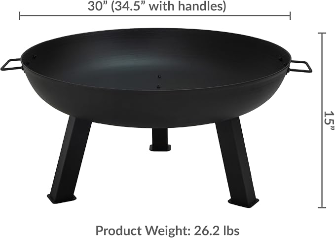 Sunnydaze Cast Iron Heavy Duty Fire Pit for Outside - Wood Burning Outdoor Fire Pit Bowl with Handles for Patio, Backyard, Camping - 30" - Black