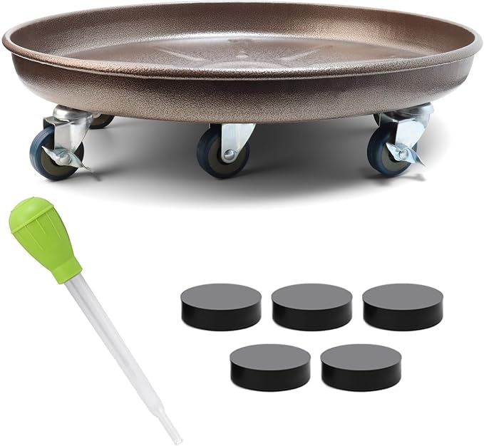 1 Pack 20 Inch Metal Plant Caddy With Lockable Wheels,Plant Stand Dolly for Heavy Planter,Wheeled Planter Saucer Tray,Rolling Plant Stand,Heavy-Duty Plant Caddy for Indoor and Outdoor(Copper)