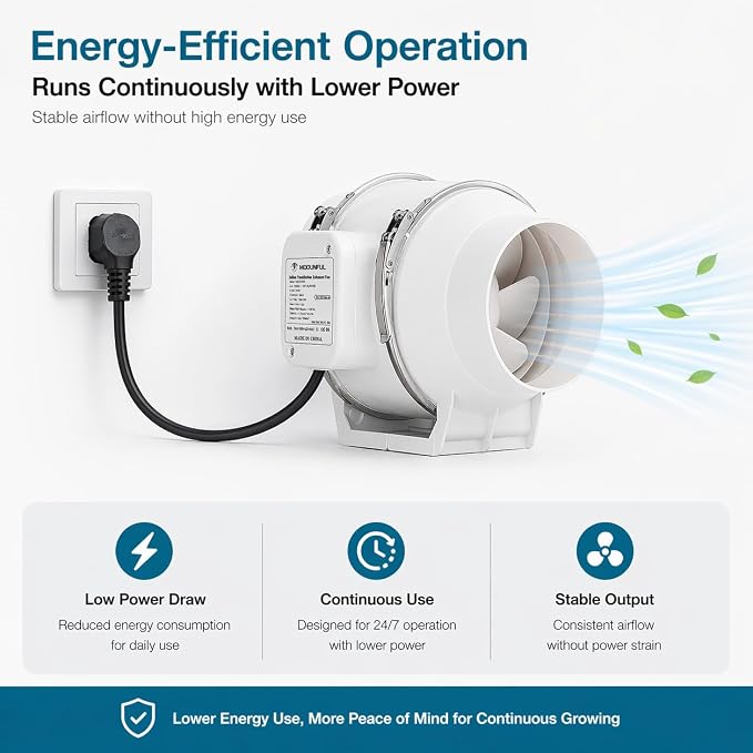 modunful 8 Inch Duct Fan with Switch Inline Ventilation Exhaust Fan 3-pin, 280 CFM Duct Intake High Efficiency Air Fan for Vent Bathroom, Kitchen, Grow Tent, Hydroponics, 3D Printer