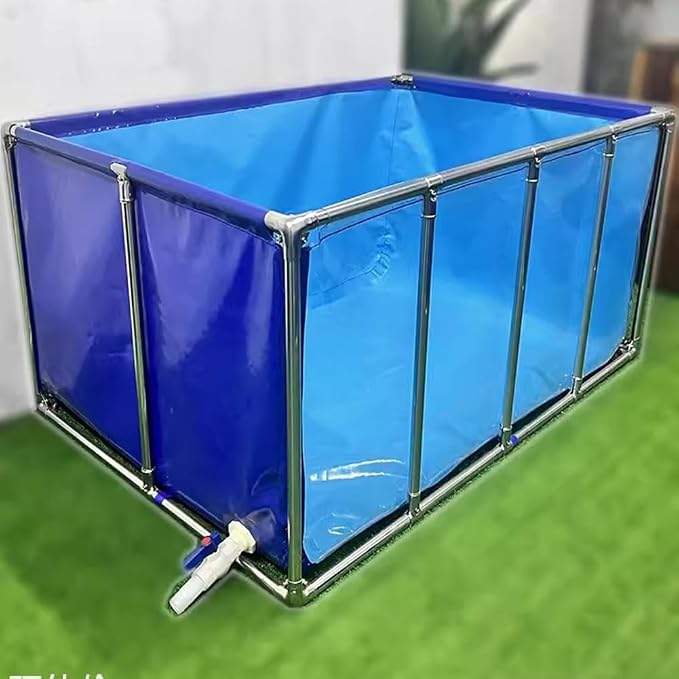 Pool Above Ground, Transparent Aquarium Pool Pond With Drain Valve, PVC Canvas With Steel Frame And Transparent Viewing Window For Ponds Fish Tank Koi Goldfish ( Color : Blue+Clear , Size : 200X100X60