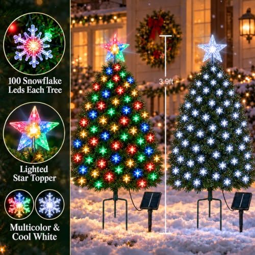 2 Pack 4FT Solar Christmas Tree Lights, Cool White/Multicolor - Image 5