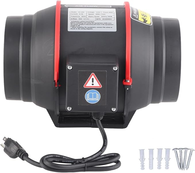 Srliya 6in Quiet Ventilation Fan with High Density Inclined Blades, IPX2 for Grow Tent Planting Indoor Place, Performance: Oblique Supercharging (US Plug110V)