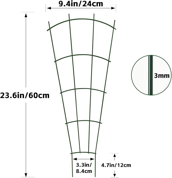 Thealyn 4 Pack 24" Metal Plant Trellis for Pots & Garden Beds, Rustproof Support for Indoor Outdoor Climbing Plants, Vines, Flowers, Fan Shaped, Green