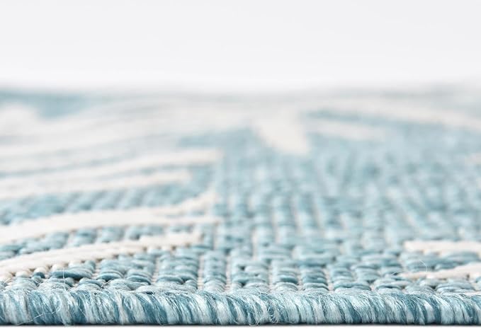 Unique Loom Outdoor Botanical Collection Area Rug - Palm (7' 1" x 10' Rectangle, Light Aqua/ Ivory)
