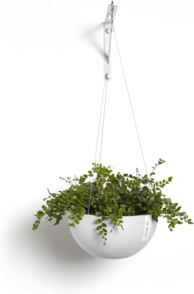 Ecopots Hanging Brussels Durable Modern Round Indoor/Outdoor Recycled-Based Composite Flower Pot Planter, Pure White, 10.5"