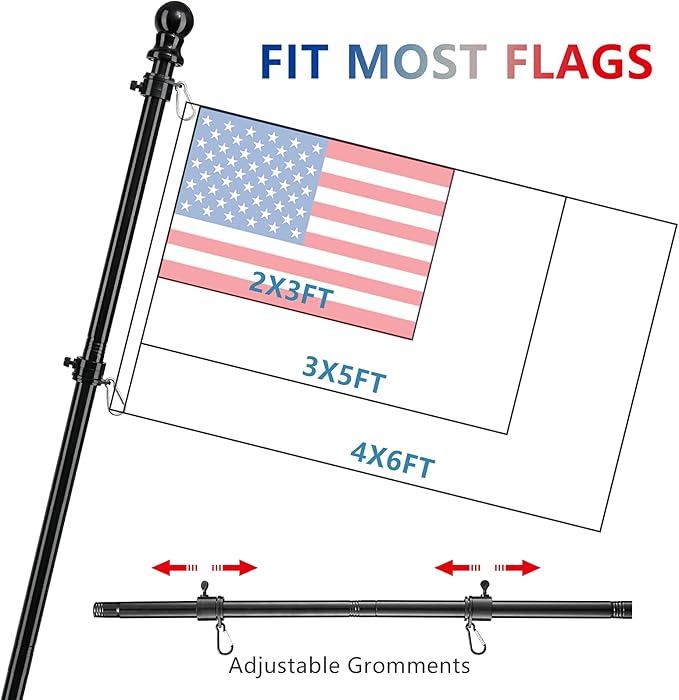 American Flag Poles for Outside House - 6ft Tangle Free Flag Pole for House with Holder Bracket,Residential Flagpole Kit for Outdoor Porch Garage - Black