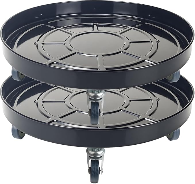 16 Inch Heavy Duty Plant Stand on Wheels, Round Plant Caddy with Wheels for Indoor & Outdoor Use, Metal Rolling Tray for Potted and Small Furniture (Black 2 Pcs)