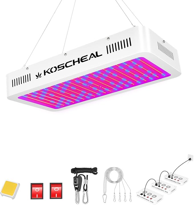 KOSCHEAL KS2000 230W LED Grow Light, 2.8 µmol/J Full Spectrum | Veg & Bloom Switches with 395nm/730nm. Daisy Chain up to 3 Units. Quiet Cooling. Ideal for 4x4/3x4 ft Grow Tents.