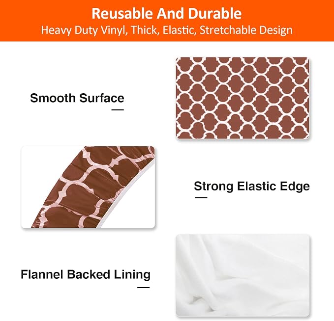 8ft Picnic Table and Bench Cover, Camping Essentials RV Gear, 96 in Waterproof Windproof Outdoor Elastic All Around Tablecloth, Fitted Rectangle Tables and Seats, Coffee-White Moroccan