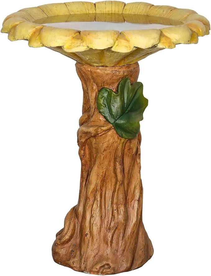 SKYFIRE 24.4" Outdoor Bird Bath -Concrete Birdbaths & Supports with Sunflower Birdbath Bowl and Woodtone Pedestal for Garden, Patio, Lawn, Yard -19.6”Dia. X 24.4”H Garden Decor Statue Bird Baths