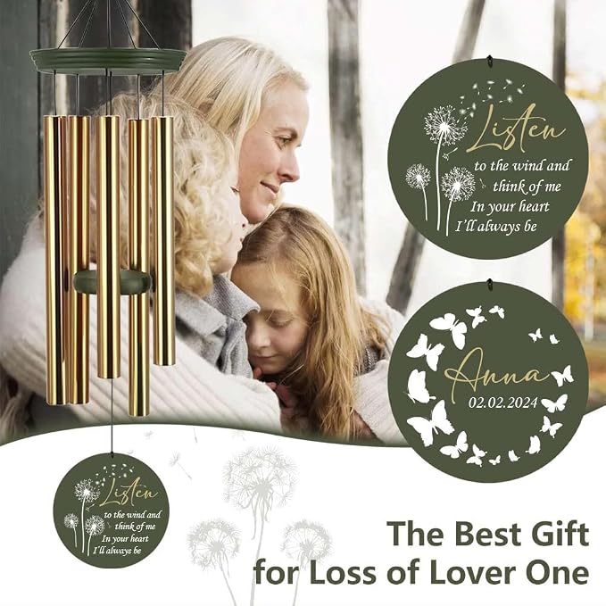 ASTARIN Memorial Butterfly 36" Wind Chimes, Personalized Name Sympathy Wind Chime, in Memory of Loss Mom Loved One, Large Deep Tone Bereavement Windchimes for Clearance(Produced in Texas)