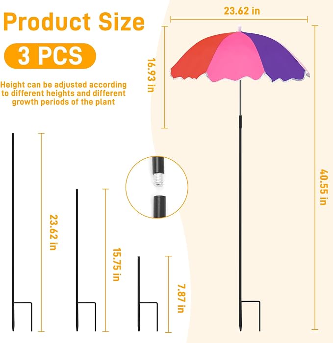 3 Pack Upgraded Plant Umbrellas for Outdoor Plants, 23.6" Garden Plant Shade Umbrella with Adjustable Angle, 40.5" Height Sun Shade for Potted Plants & Garden Beds, Rainbow Color ﻿