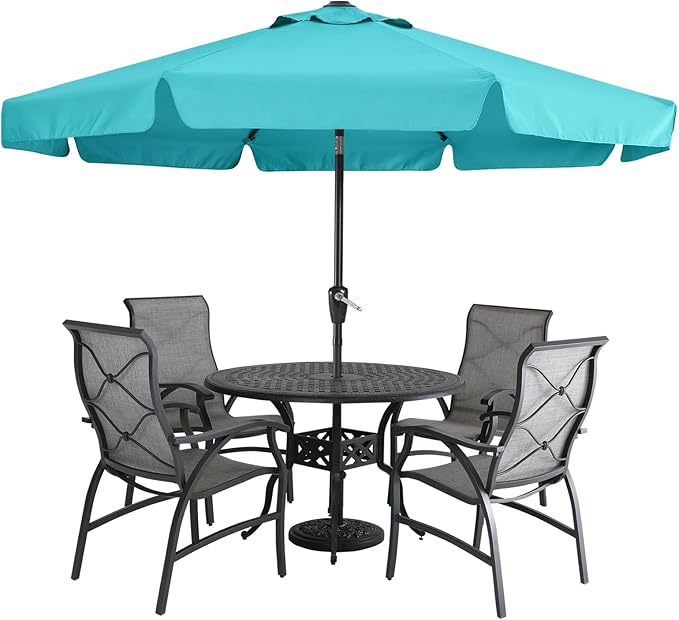 MASTERCANOPY 10ft Patio Umbrella with Valance, Crank and Tilt – 8 Ribs Outdoor Market Umbrella, UV/Fade Resistant, Waterproof Canopy with Wind Vent for Garden, Deck, Backyard, Pool (Turquoise)