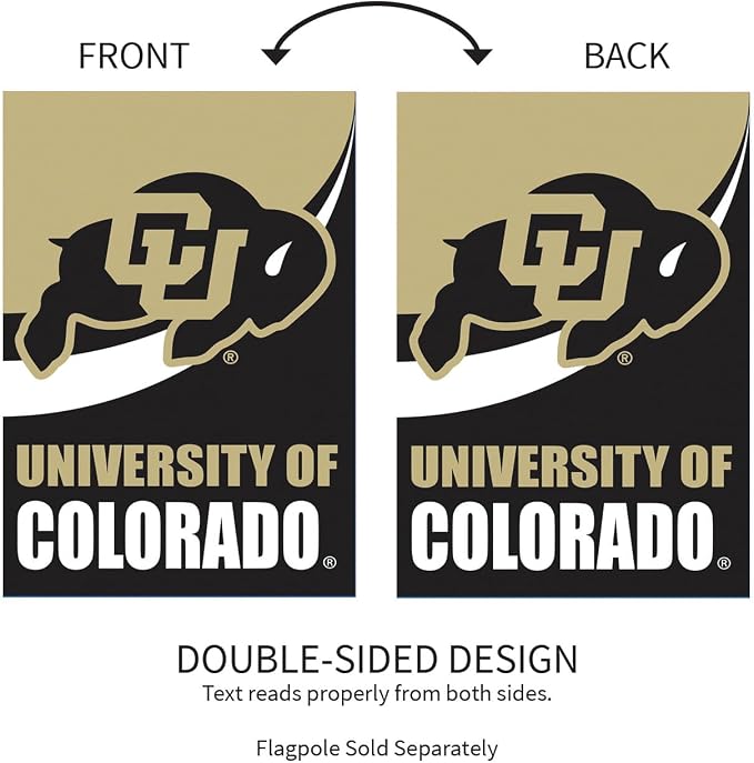 NCAA University of Colorado House Flag, 28 x 44, Double Sided Garden Flags for Outside, Outdoor College Flags & Banners for Gardens Patio, Indoor Wall Decor Flag for Room