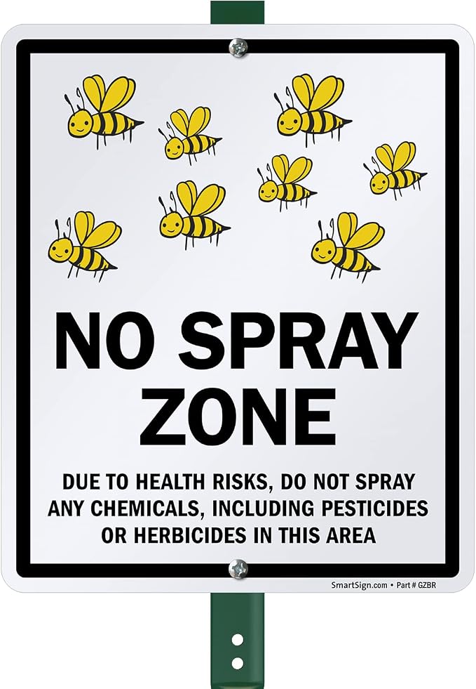 SmartSign 30.5x25.4 cm "No Spray Zone – Due To Health Risks, Do Not Spray Any Chemicals, Including Pestizides Or Herbicides In This Area" Hofschild mit 3 Fuß Pfahl, Schwarz und Weiß, 1 Stück