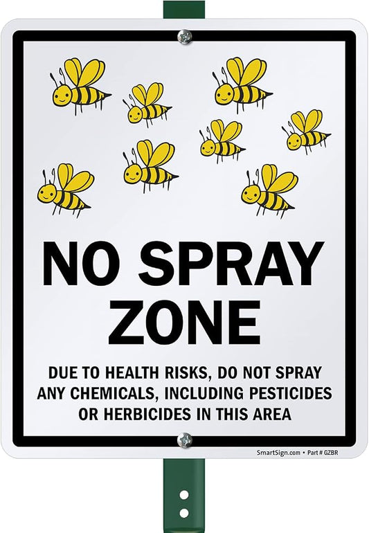 SmartSign 30.5x25.4 cm "No Spray Zone – Due To Health Risks, Do Not Spray Any Chemicals, Including Pestizides Or Herbicides In This Area" Hofschild mit 3 Fuß Pfahl, Schwarz und Weiß, 1 Stück