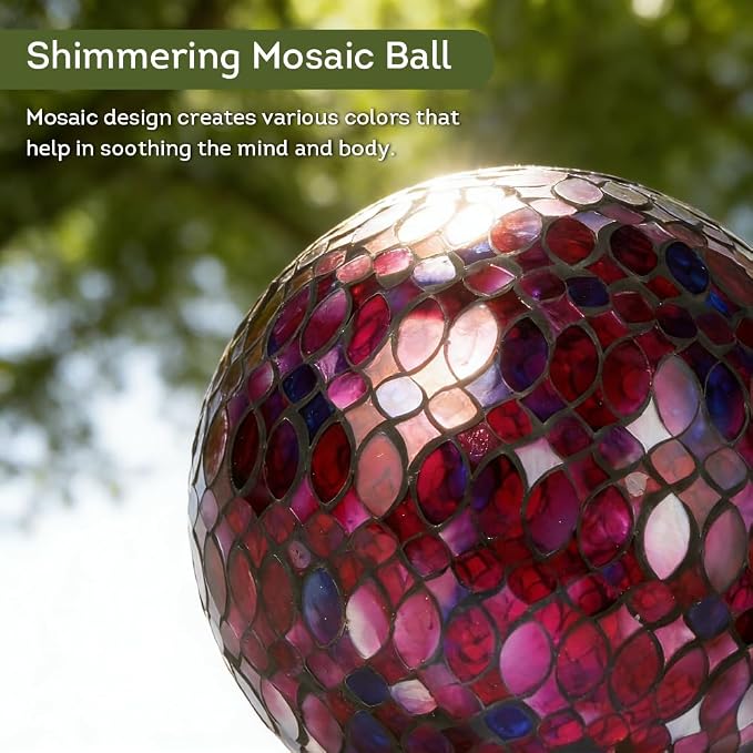 Lily's Home Colorful Mosaic Glass Gazing Ball, Designed with a Stunning Holographic Petal Mosaic Pattern to Bring Color to Any Home and Garden, Red, Blue & Purple (10" Diameter)