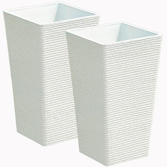 2 Sets Large Tall White Planters Planter 21''H x 12''W | Resin, Stone Finish, Tapered Design, Indoor/Outdoor, For Porch, Patio, Garden, Front Door