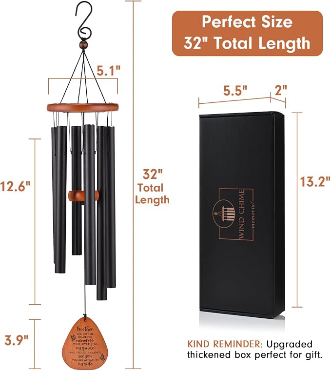 AMBOBE Memorial Gifts for Loss of Brother, 32" Memorial Wind Chimes for Loss of Brother Sympathy Gifts, Remembrance/Bereavement Gifts for Loss of Brother, Windchimes in Memory of Brother