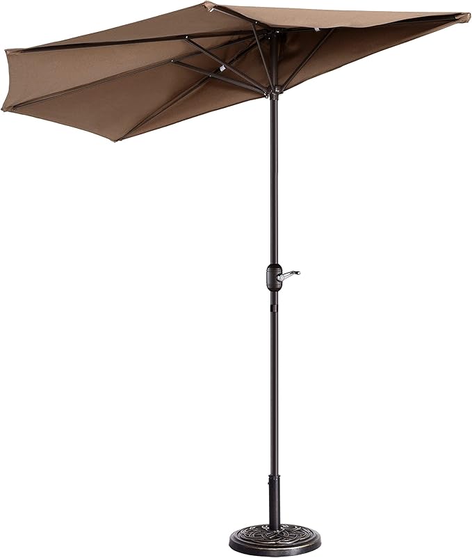 9' Outdoor Patio Half Umbrella with 5 Ribs, Fade Resistant Condo or Townhouse Umbrella by Pure Garden (Brown)