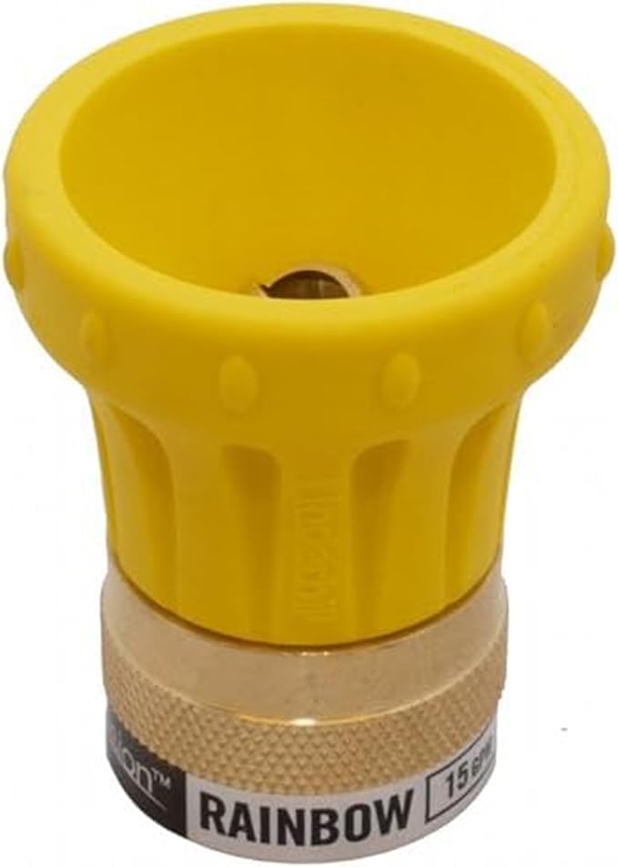 Underhill Precision Rainbow Garden Water Hose Nozzle Sprayer, 15 GPM 80 PSI, 3/4-Inch Thread Inlet, High Pressure Heavy-Duty Brass and Rubber, HN1500