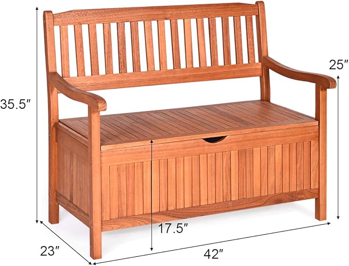 BETTARY Wooden Outdoor Storage Bench, 53 Gal Patio Storage Loveseat with Inner Waterproof Liner Bag & Armrests, Weatherproof Outdoor Bench with Storage for Patio, Garden, Deck, Porch & Balcony