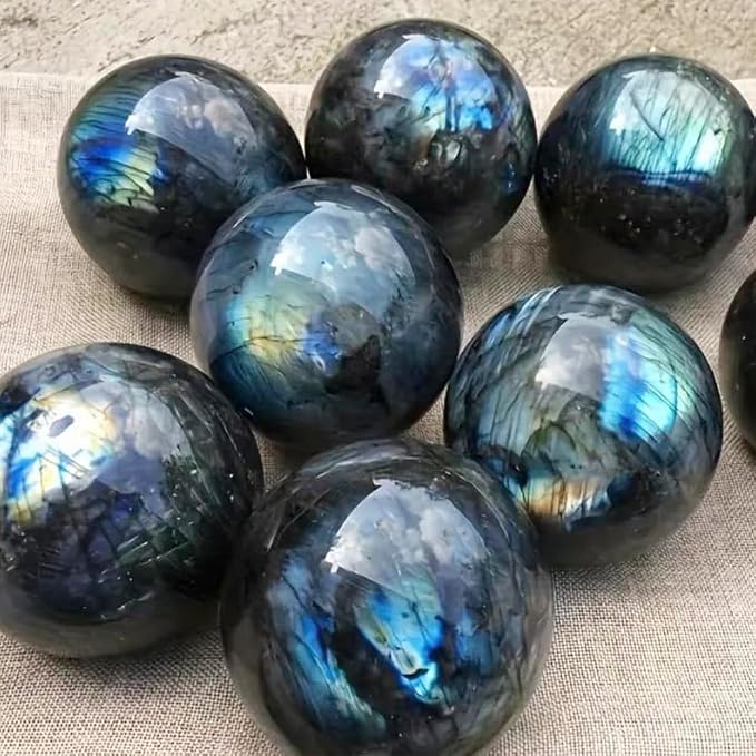 2.4-2.8 inch (6-7 cm) Natural Labradorite Crystal Sphere With Stand, Hand Polished Blue Green Aurora Color Gemstone Ball, Reiki Healing Stone, Feng Shui Home Ornament, Spiritual Meditation Decor