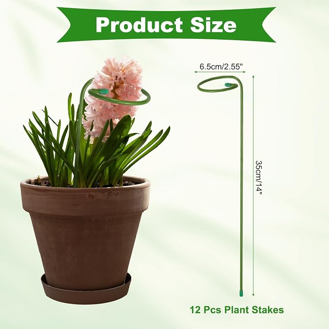 uxcell 12pcs Plant Support Stakes, 14inch Single Stem Stakes Garden Plant Cage Support Rings for Orchid Rose Tomato Peony Flowers