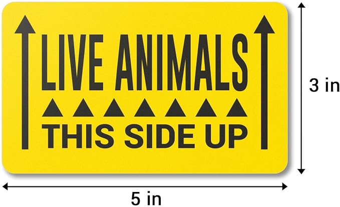 Live Animal Labels, Yellow, 5 x 3 Inch, 300 Labels | This Side Up Arrows, Warning Live Animals, Shipping & Handling Instructions, Airline Cargo Crates