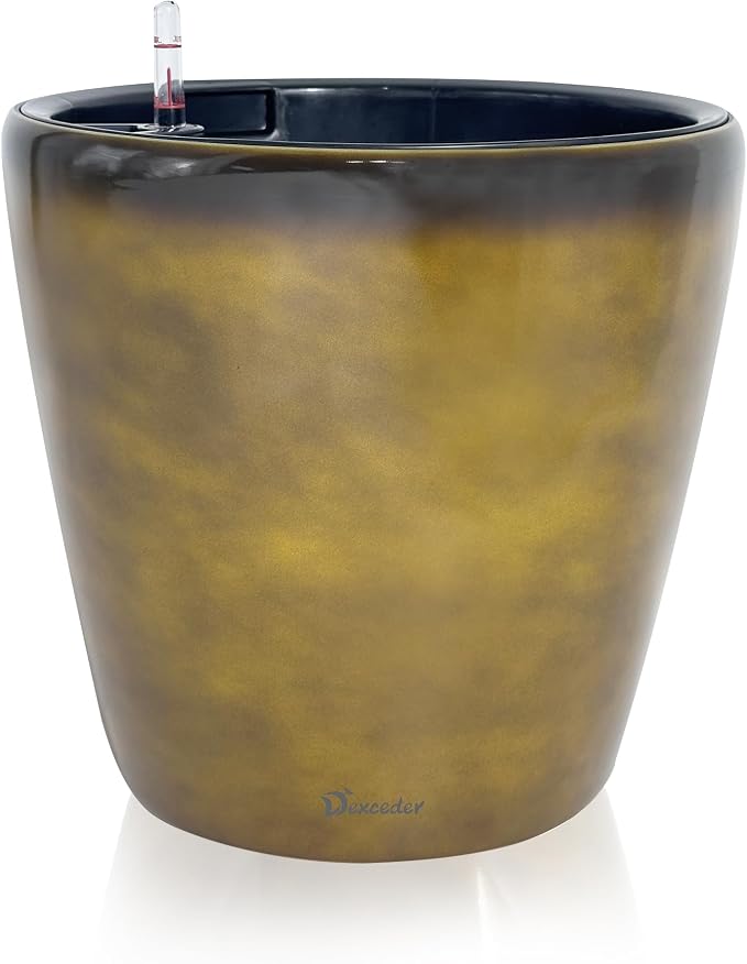 Dexceder 13x12 Self Watering Planter with Wheels (Yellow Brown Gradient) | Inner Pot Design, Thickened Large Floor Standing Flower Plant Pot with Water Level Indicator Indoor Outdoor