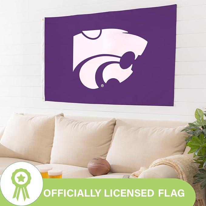 NCAA Kansas State University Flag with Grommets, 3'x5' K-State Wildcats Outdoor College Flags & Banners for Garden Patio Indoor Wall Décor
