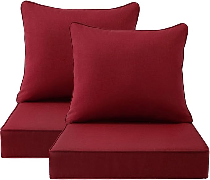 Unimatta Outdoor Patio Chair Cushions Set, 24" x 24"(24x24 Back), Set of 2, Water-Repellent, Fade Resistant, Deep Seat Bottom and Back Cushion for Backyard, Couch, Sofa, Red