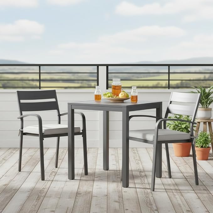 Indoor/Outdoor Chair Pads in Sunbrella Fabric – 17''x17'' Patio Seat Cushions with Foam Insert, Removable Reversible Cover & Ties for Patio Dining Chairs – Set of 2 or 4, Canvas Granite