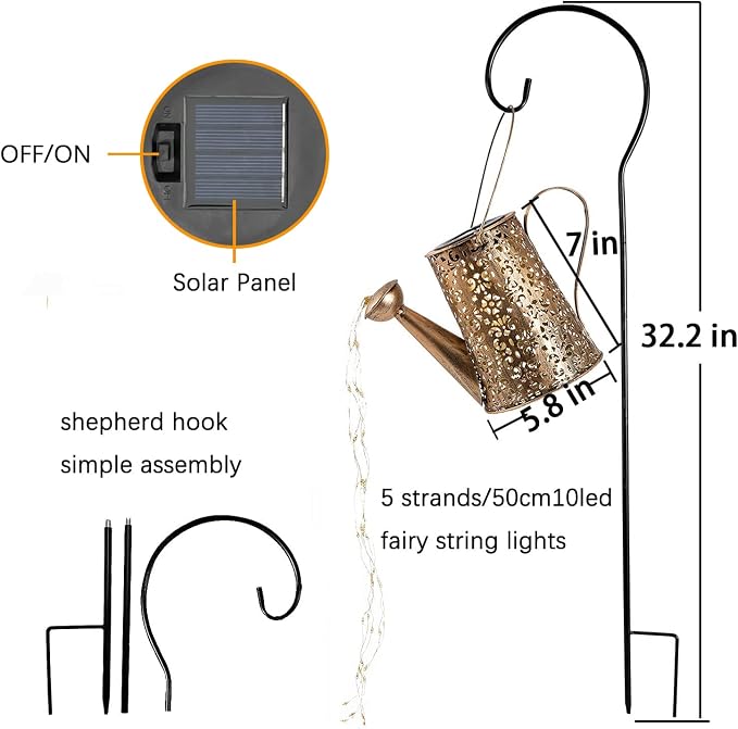 JIAJIAMEI Solar Watering Can Lights Flower Outdoor Garden Decor, Large Waterproof Cascading LED Hanging Solar Lights, Gifts for Mom Grandma Women Birthday Mother's Day - Yard Porch Patio Backyard