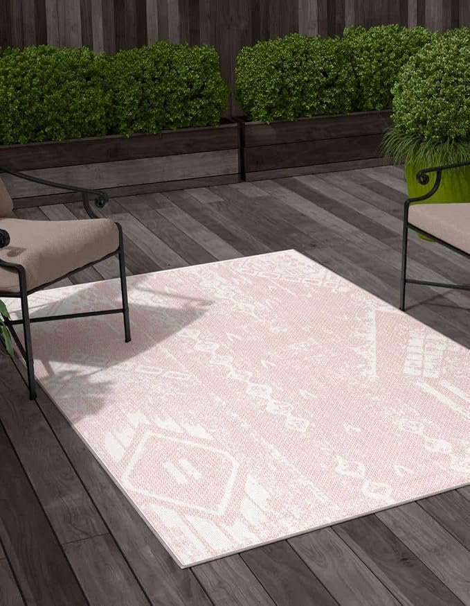 Unique Loom Outdoor Bohemian Collection Area Rug - Anthro (6' x 9' Rectangle Pink/Ivory)