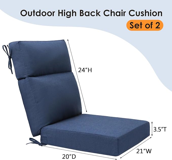 Unimatta Sunbrella Outdoor High Back Chair Cushion Seat Pads, 44 x 21 Inch Water-Repellent & Fade-Resistant Patio Furniture Cushions with Ties for Adirondack, Rocking Chairs, Specrtum Indigo