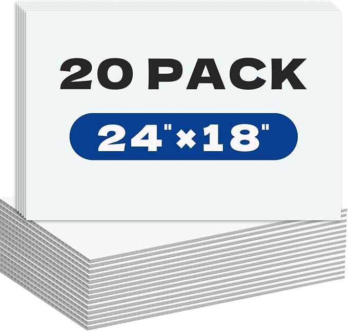 20 Pack Large Blank Yard Signs with 18 x 24", Corrugated Plastic Board for Estate Garage Sale, Party, Birthday, Wedding, Campaign, Parking, Make Your own Outdoor Sheets, White