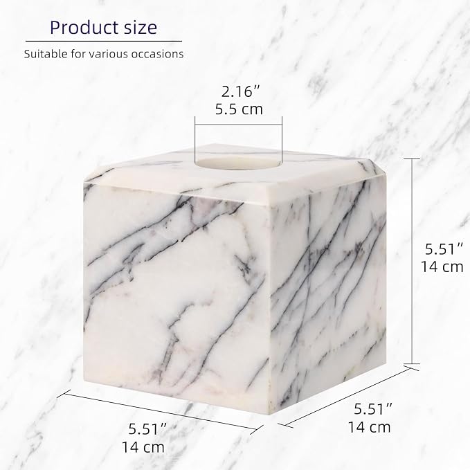 Natural Marble Square Tissue Box Cover,Stone Modern Decorative Sturdy Napkin Box Holder Case,Facial Paper Organizer for Bathroom Vanity Toilet Countertop,Kitchen (1, Lilac, 5.71 * 5.71 * 5.51)