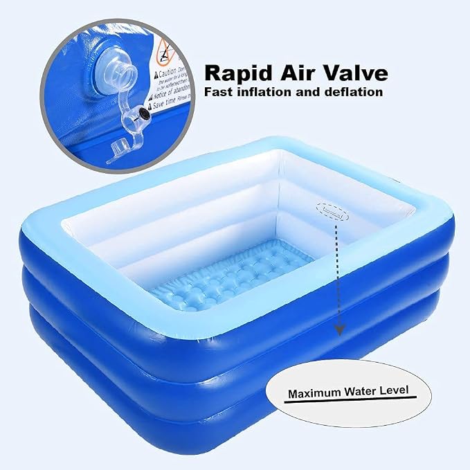 Inflatable Swimming Pool for Kids, 59" X 45" X 20" Kiddie Pools with Inflatable Soft Floor, Durable Blow Up Pools for Backyard, Garden or Indoor (Blue)