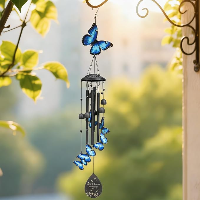 Butterfly Wind Chimes Outdoor Metal Windchimes Garden Patio Decor | Butterfly Gifts for Women Ideal Memorial/Housewarming/Birthday/Festival Gifts Front Yard Decor