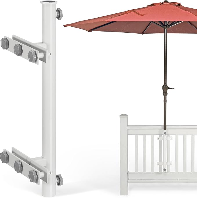 304 Stainless Steel Patio Umbrella Holder, Heavy-Duty Umbrella Deck Mount, for Outdoor Umbrella Holder for Deck Railing,Grille Deck Umbrella Mount(Grille, White)