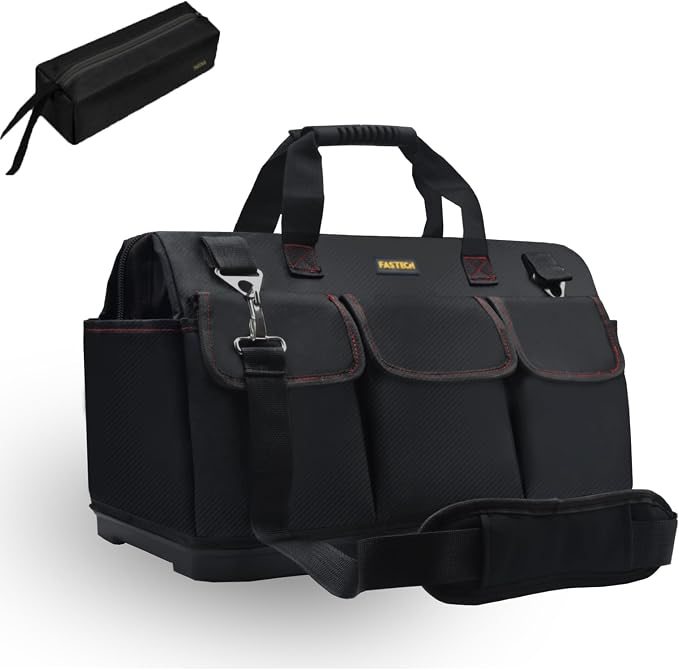 FASTECH 15-inch Heavy Duty Bottom Tool Bag With Wide Mouth For Tool Storage, Carrier and Organizer, Tools Bag For Men, Wide Mouth Tote Bag With Inside Pockets (15 Inch)