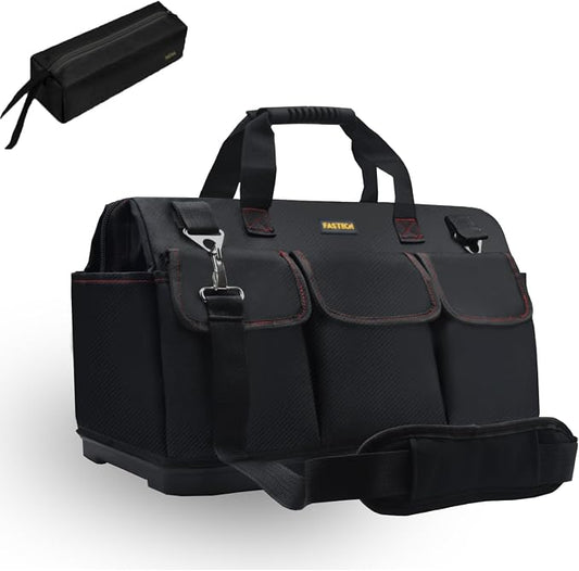 FASTECH 15-inch Heavy Duty Bottom Tool Bag With Wide Mouth For Tool Storage, Carrier and Organizer, Tools Bag For Men, Wide Mouth Tote Bag With Inside Pockets (15 Inch)