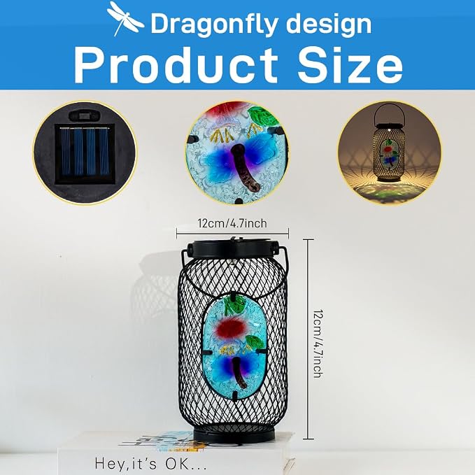 Solar Lantern Outdoor Waterproof,Dragonfly Hanging Solar Lights Outdoor, Garden Decor for Patio Yard Table, Birthday & Mother's Day Gifts for Women Gifts