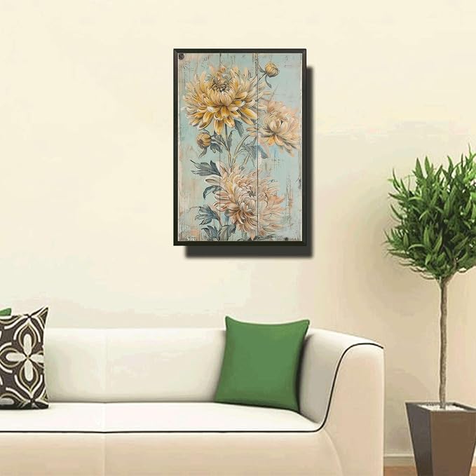 Metal Sign Tin Sign Vintage Wall Art Shabby Chic Chrysanthemum Tin Sign for Rustic Wall Decor Autumn Themed Interiors and Easy to Inst Funny Sign for Bar 8×12 Inches with Metal Frame
