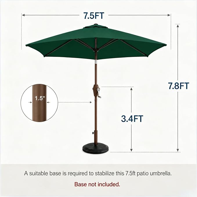 7.5ft Patio Umbrella, Outdoor Table Market Umbrella with Smooth Crank Lift, 6 Windproof Fiberglass Ribs, UPF50+ UV Protection for Deck, Pool, Garden and Backyard